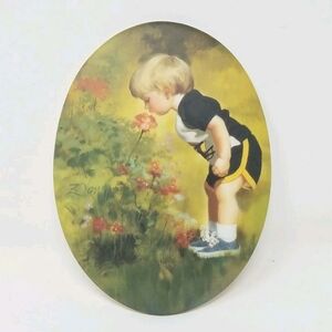 Vtg 1992 Donald Zolan "Grandma's Garden" table top plaque chalkware cottagecore